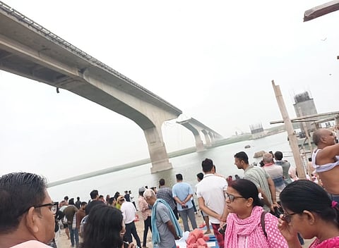 A large slab of the Vikramshila Setu, which connects Bihar’s Poorvanchal region to Seemanchal region in north Bihar, fell into the river Ganga in Bhagalpur district in the early hours of Monday, May 4, 2026.