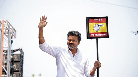 Tamilaga Vettri Kazhagam (TVK) President Vijay during a roadshow in Perambur.