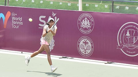 17-year-old Meghana G D in action during the match.