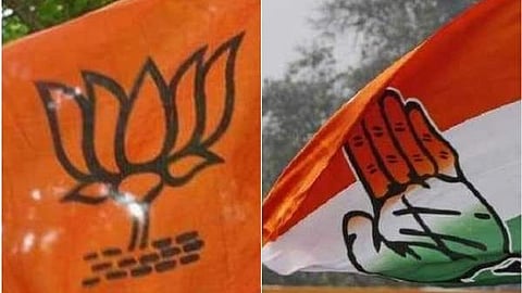 Image of BJP, Congress flags for representational purpose 