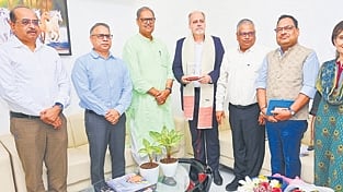 Singh Deo with UN resident coordinator, India Stefan Priesner at Lok Seva Bhawan.