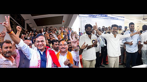 NDA retains Assam, Vijay celebrating his victorious electoral debut.