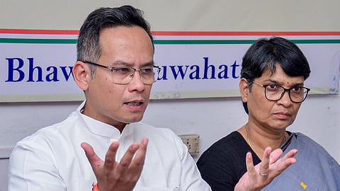 Assam Pradesh Congress Committee (APCC) President Gaurav Gogoi addresses a press conference following the Assam Assembly elections result, at Rajiv Bhawan, in Guwahati, Tuesday, May 5, 2026. 