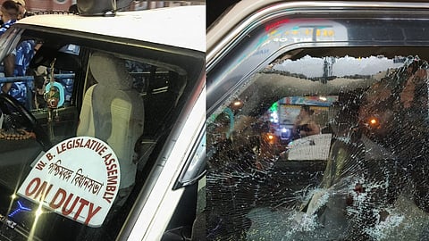A damaged glass window of a vehicle after BJP leader Suvendu Adhikari's personal assistant Chandranath Rath was shot at from close range by unidentified assailants, according to sources, in West Bengal's North 24 Parganas, Wednesday night, May 6, 2026.