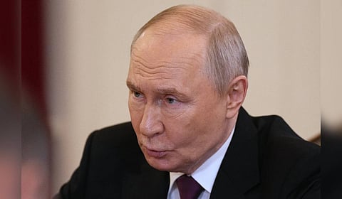 Russian President Vladimir Putin attends the talks with Iranian Foreign Minister Abbas Araghchi at the Boris Yeltsin Presidential Library, in St. Petersburg, Russia, April 27, 2026.