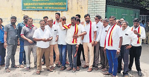 Bus crew members at the Mettupalayam branch of the TNSTC in Coimbatore.