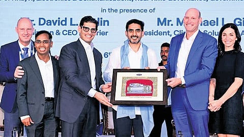 HRD and IT Minister Nara Lokesh being felicitated at Sri City in Tirupati district on Wednesday.