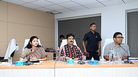 Housing and Urban Development Minister Krushna Chandra Mahapatra at a review meeting.