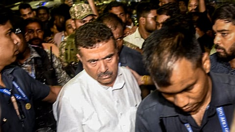 BJP leader Suvendu Adhikari arrives at a hospital after his personal assistant Chandranath Rath was allegedly shot, in North 24 Parganas district, Wednesday, May 6, 2026.