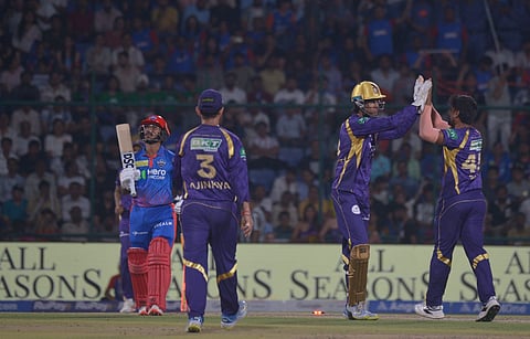 KKR players celebrate the wicket of Pathum Nissanka