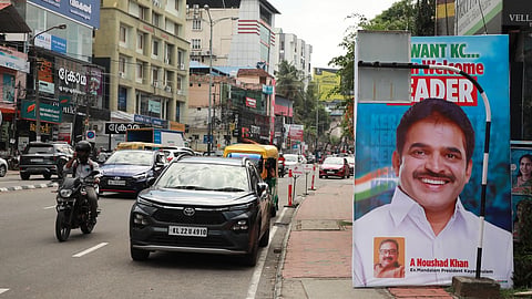  Supporters of K. C. Venugopal put up flex boards and posters near the Kerala Pradesh Congress Committee office