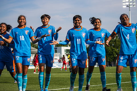 Indian team celebrating a goal on Friday