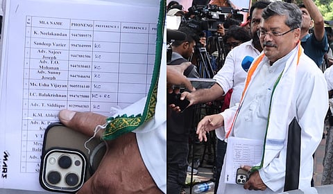 AICC observer Mukul Wasnik with documents related to Congress MLAs’ support for the next CM of Kerala.