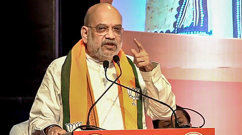 Union Home Minister Amit Shah addresses a press conference after the BJP legislature party meeting, in Kolkata, West Bengal, Friday, May 8, 2026. Party leader Suvendu Adhikari was elected the leader of the BJP legislature party in West Bengal on Friday, paving the way for him to become the first BJP chief minister of the state. 