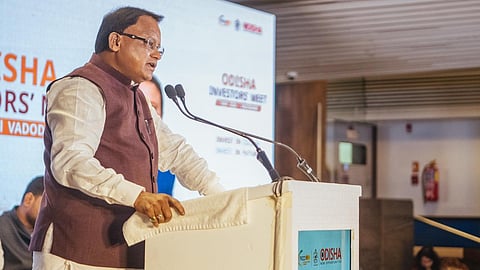 CM Mohan Charan Majhi addressing investors at the Vadodara roadshow on Thursday.