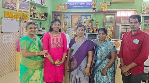 Dharsvini V, a student of Chennai Corporation Girls Higher Secondary School in Perambur.