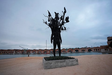 The installation 'Amalgam' by the artist Nick Cave is visible at the Venice 2026 Biennale Art, in Venice, Italy, Tuesday, May 5, 2026. 