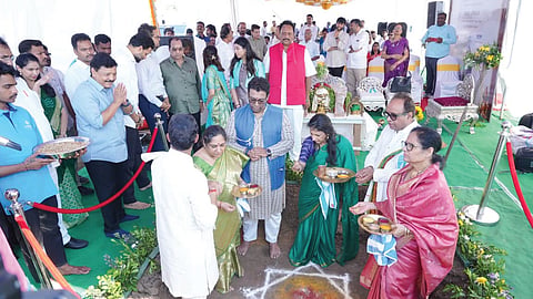 A groundbreaking ceremony was held for the proposed 'Courtyard by Marriott' hotel project in Amaravati.