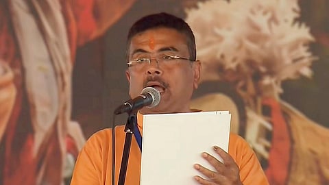 In this screengrab from a video posted on May 9, 2026, BJP leader Suvendu Adhikari takes the oath, as he becomes West Bengal's Chief Minister, at Brigade Parade Ground in Kolkata, West Bengal.