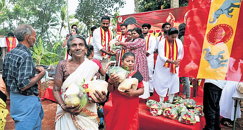 Thiruvananthapuram unit of TVK organised a function at Balaramapuram after party chief Vijay took charge as Tamil Nadu chief minister. The workers distributed 6 kg of rice and a vegetable kit to 30 financially backward households 
