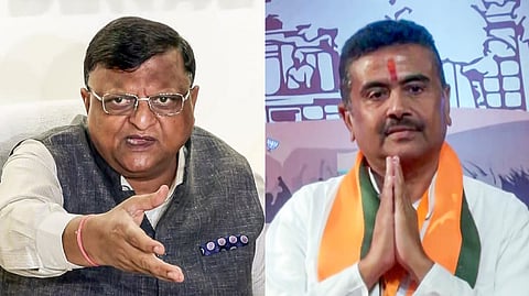 (L-R) West Bengal's Chief Electoral Officer Manoj Agarwal and Chief Minister Suvendu Adhikari.