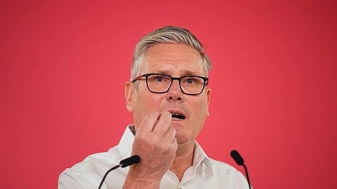 Britain's Prime Minister Keir Starmer delivers a speech at the Coin Street Neighbourhood Centre in Waterloo, London, on Monday, May 11, 2026.