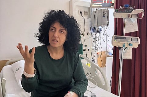 Prominent Iranian human rights activist Narges Mohammadi in a hospital in Tehran, Iran on May 10, 2026. 