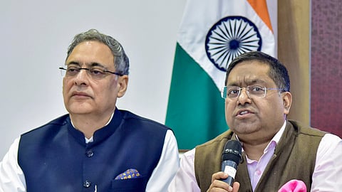 In this image received on May 11, 2026, Official spokesperson of the Ministry of External Affairs Randhir Jaiswal addresses the Inter-Ministerial Briefing on recent developments in West Asia at the National Media Centre, in New Delhi. 