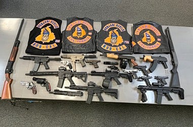 Among the items found were a live “pineapple”-style hand grenade and a military-style “claymore” mine, which were safely destroyed at the scene by the San Joaquin County Sheriff’s Department bomb squad.