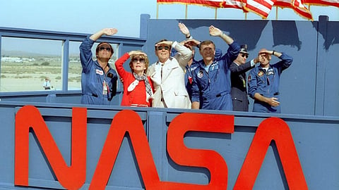 President Ronald Reagan visit Edwards Air Force Base to watch Space Shuttle Columbia landing in 1982