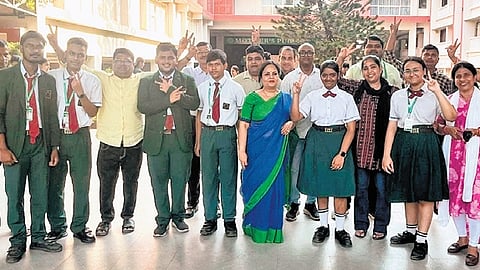 Mother’s Public School and DAV-Chandrasekharpur students celebrate after result declaration, on Wednesday.