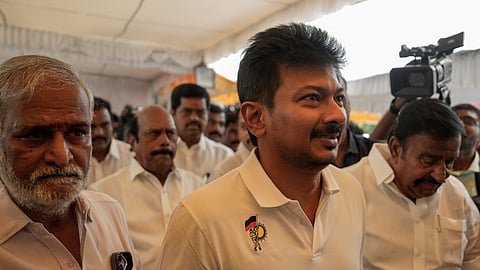 Leader of Opposition in the Tamil Nadu Legislative Assembly Udhayanidhi Stalin arrives for the floor test of the TVK government led by C Joseph Vijay, in Chennai, Wednesday, May 13, 2026. 