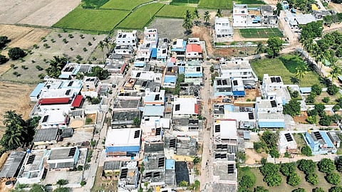 An aerial view of Kandulavaripalli in Chittoor district  (Inset) District Panchayat Officer Suseela Devi.
