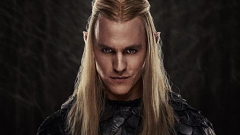 Robert Aramayo as Elrond in a poster for The Lord of the Rings: Rings of Power