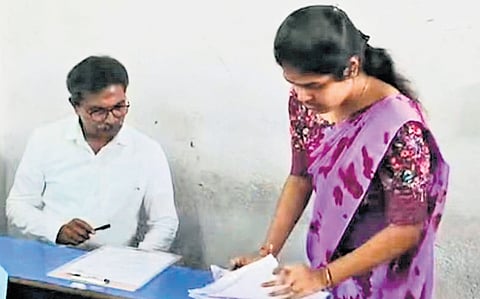 Tippari Tirupati alias Devji  appears for the second-year  Intermediate Telugu exam at Maastro Junior College in Korutla.