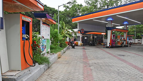 An EV charging point at IOC fuel station on Bharathiar Road in Tiruchy.
