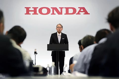 Honda’s Chief Executive Toshihiro Mibe speaks at a press conference in Tokyo Thursday, May 14, 2026. 