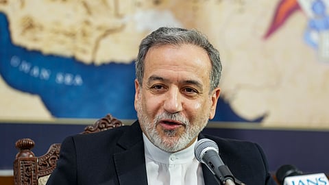 Iranian Foreign Minister Abbas Araghchi addresses a press conference during his visit to India, in New Delhi, Friday, May 15, 2026.
