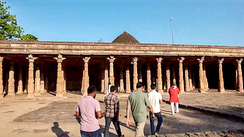 People visit the Bhojshala complex following the Madhya Pradesh High Court verdict declaring the site a Hindu temple dedicated to Goddess Vagdevi (Saraswati), in Dhar, Saturday, May 16, 2026.