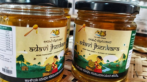 The new brand of honey, Adavi Jhenkara, from Kali Tiger Reserve