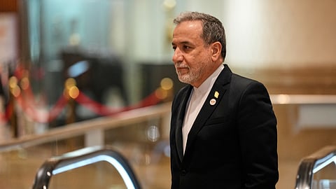 Iranian Foreign Minister Abbas Araghchi arrives for a meeting during the two-day BRICS summit in New Delhi, India, Thursday, May 14, 2026.