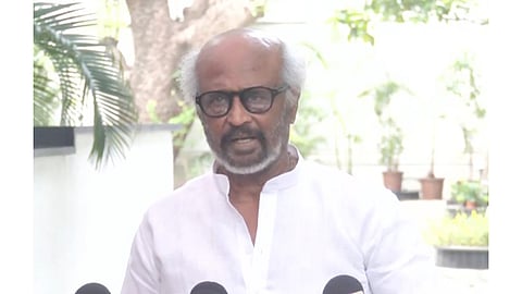 Superstar Rajinikanth addressing a press conference at his Poes Garden residence.
