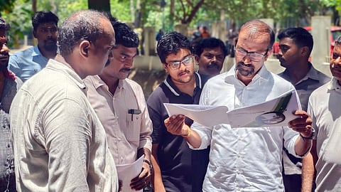 P Venkataramanan inspecting the works at Nageswara Rao Park in Mylapore on Saturday.