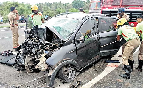 The mangled remains of the SUV near Melur in Madurai on Sunday 
