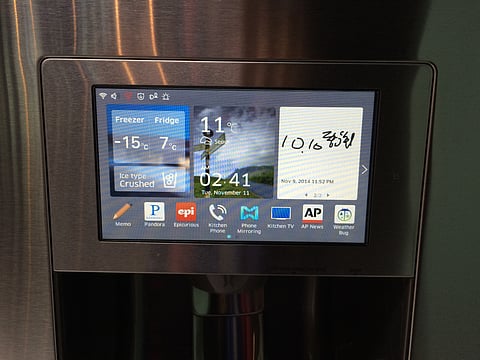 The screen functions on an internet-enabled smart refrigerator