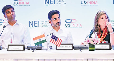 Minister for IT Nara Lokesh at the ‘U.S. Executive Nuclear Mission to India’ meeting held in New Delhi on Monday.