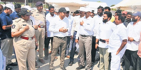Nellore District Collector Himanshu Shukla, along with Kavali MLA D Krishna, inspecting arrangements for CM Naidu’s visit to Tummalapenta village.