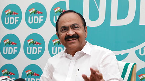 Chief Minister-designate V. D. Satheesan addresses the media at the Cantonment House in Thiruvananthapuram on Sunday following discussions related to cabinet formation and the swearing-in ceremony.