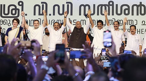 V. D. Satheesan along with the newly inducted Kerala cabinet ministers during the swearing-in ceremony