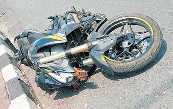 The motorcycle involved in the accident.